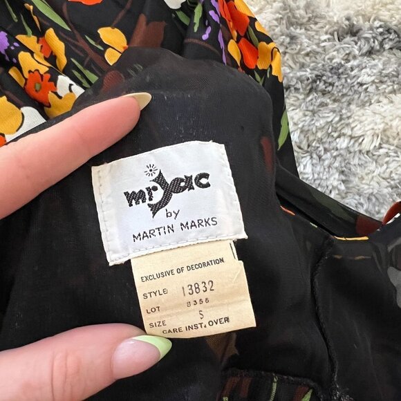 Vintage Floral Maxi Dress - Black, Orange, Purple - Picture 8 of 9